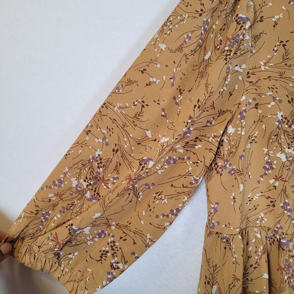 Code Mode Womens Tiered Floral Midi Dress Size Medium Brown Prairie Trad Wife - Picture 3 of 10